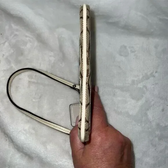 Coach Signature Tan Brown Wristlet Monogram Cream Accent Wristlet - Picture 7 of 11